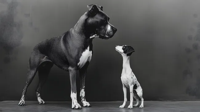 Unterschiedlich große Hunde stehen sich gegenüber