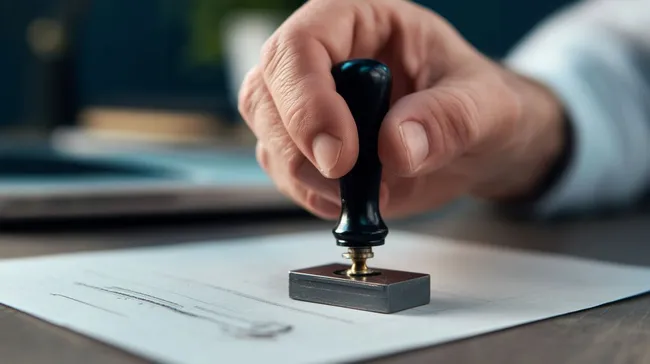 Unterschrift mit Siegelstempel im Bürokontext