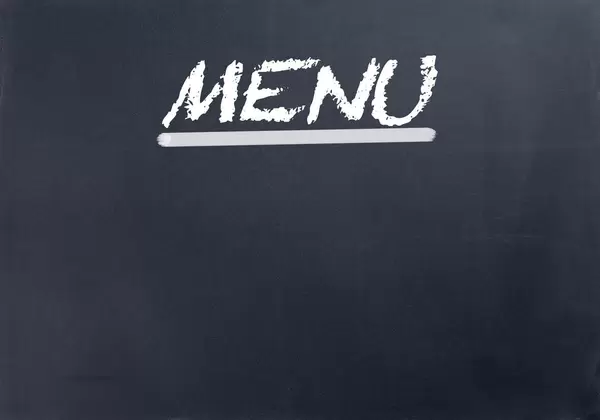 Unterstrichenes Wort MENU in weißer Schrift auf schwarzem Hintergrund