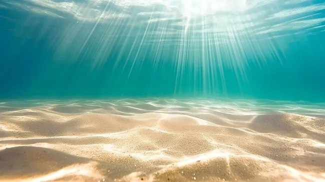 Unterwasserwelt mit Sonnenstrahlen auf Sandgrund