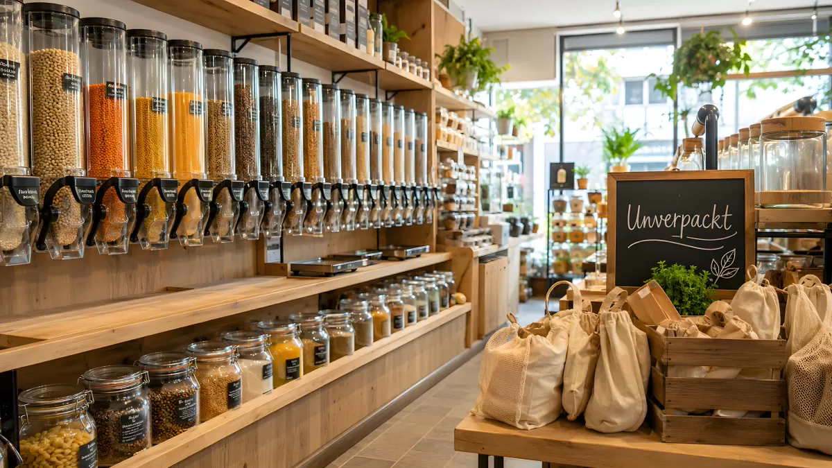 Unverpackt-Laden mit Schüttgut und Leinenbeuteln