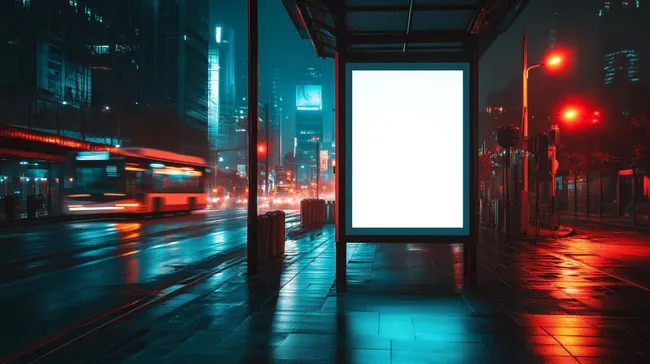 Urbane Nachtlandschaft mit leuchtender Werbetafel