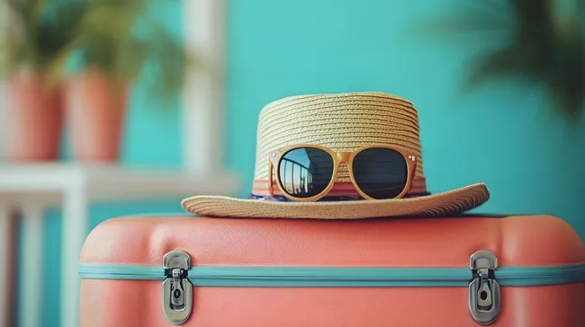 Urlaubsstimmung mit Strohhut und Sonnenbrille