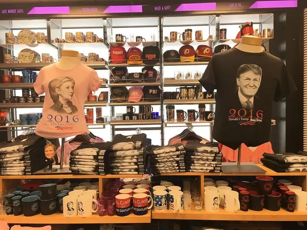 US Election 2016 in a Shop with Souvenirs of Hillary Clinton and Donald Trump