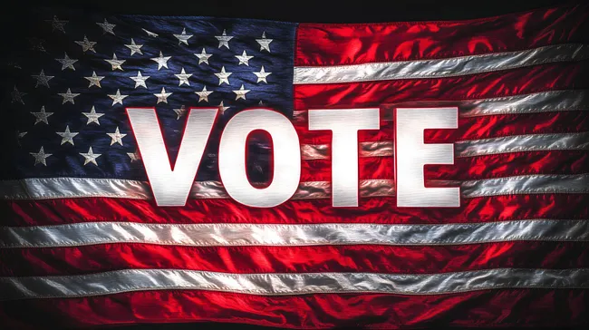 US-Flagge mit Wort 'Wählen' als Symbol für Wahlen