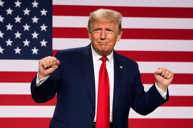 US-Präsident in patriotischer Pose vor Sternenbanner