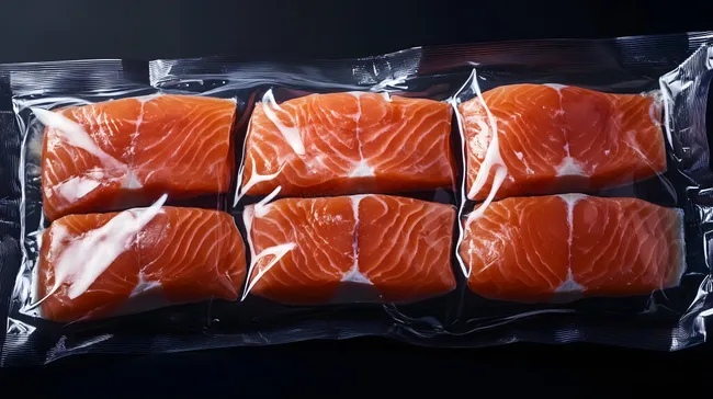 Vakuumverpackte Lachsfilets in Folie