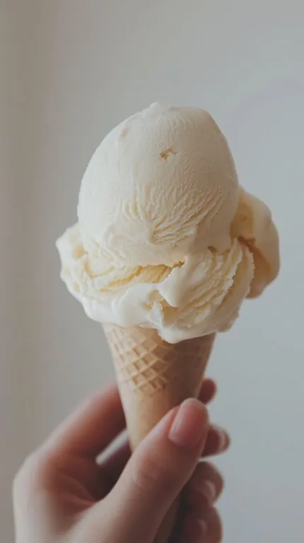 Vanille-Eiskugel im Waffelbecher