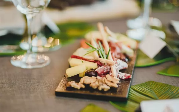 Variety of snacks on a white plate.