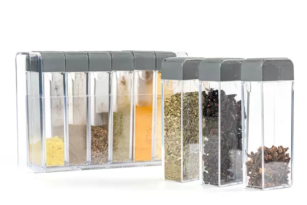 Variety of spices over white background