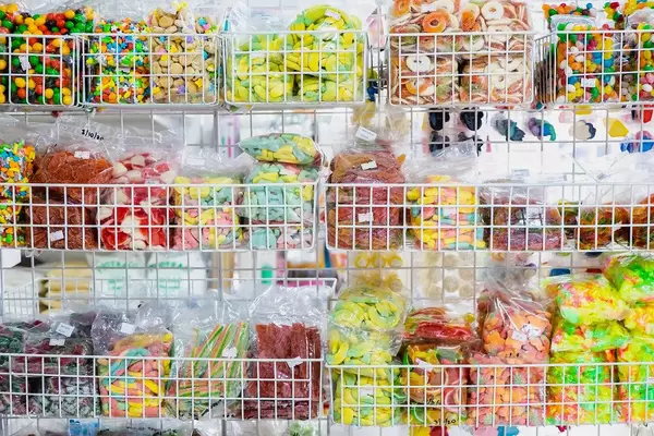 Various candy and sweets packed for consumption