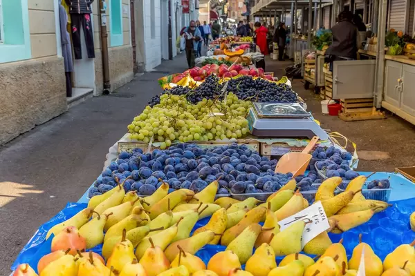 Various fruits on marketplace in Rijeka, Croatia