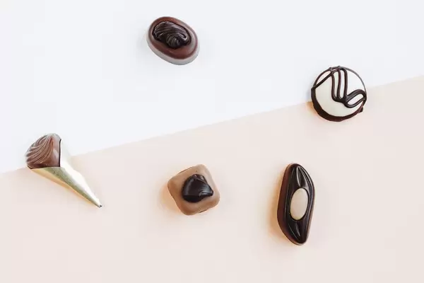 Various kind of chocolate candy . Top view