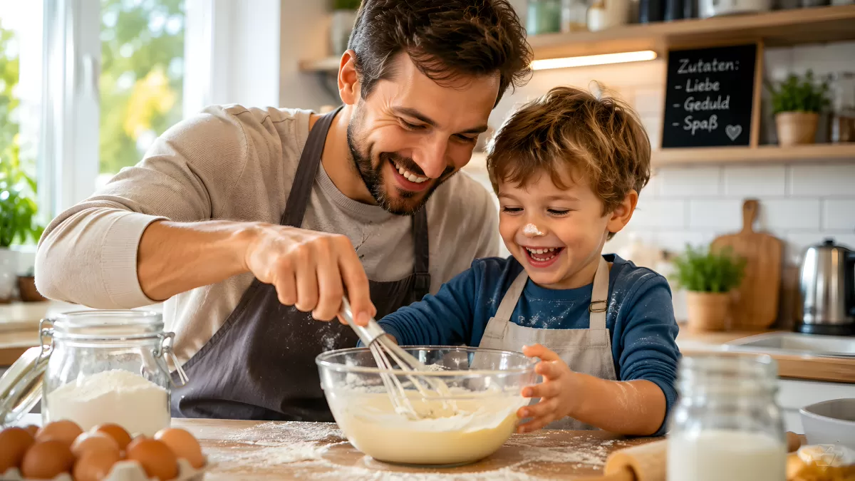 Vater und Sohn backen gemeinsam in der Küche
