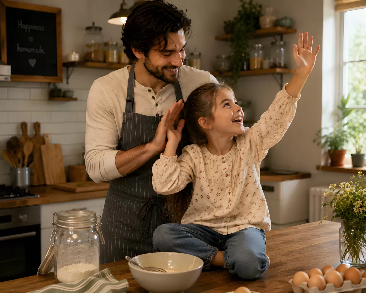 Vater und Tochter backen gemeinsam in der Küche