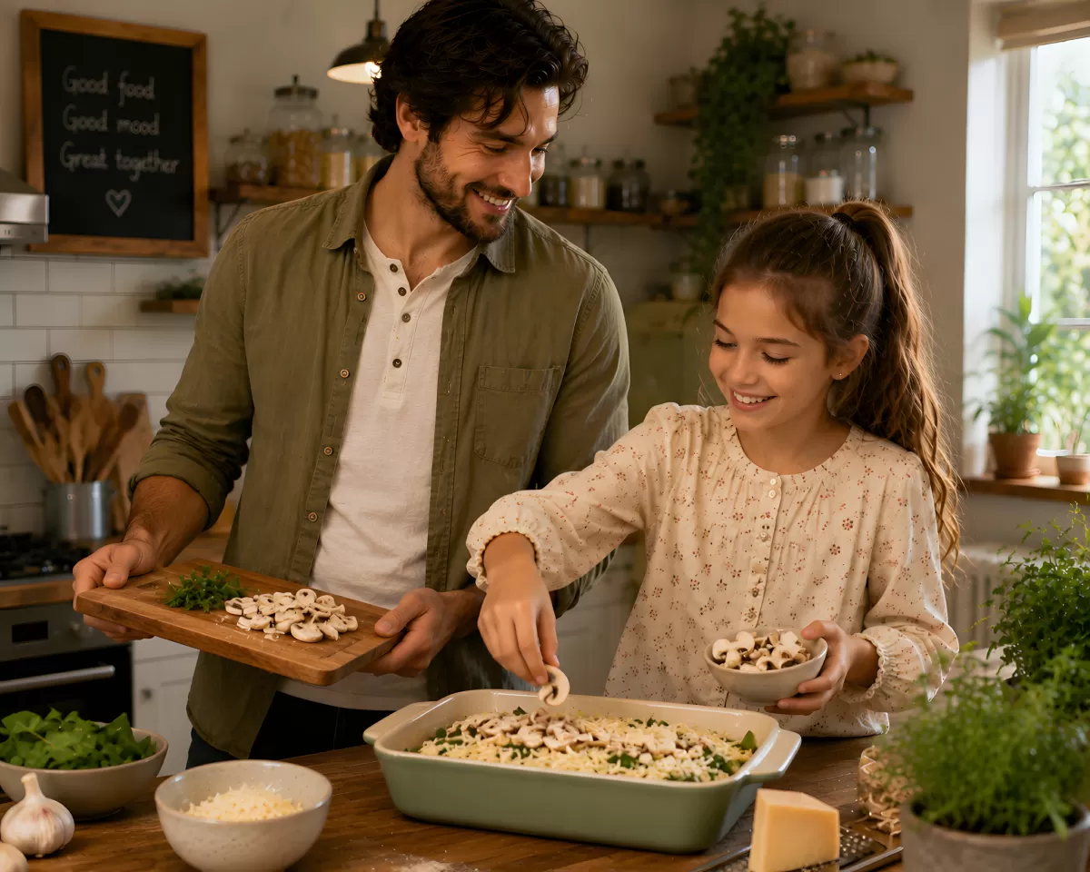 Vater und Tochter kochen gemeinsam in der Küche