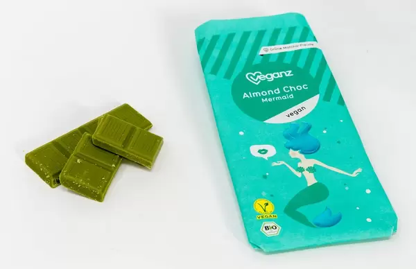 Vegan organic almond chocolate with green tea matcha extract