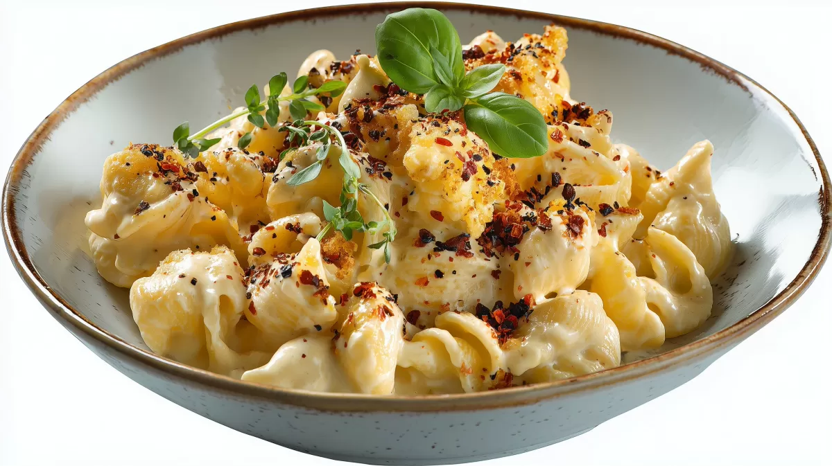 Vegane Mac and Cheese mit cremiger Käsesauce