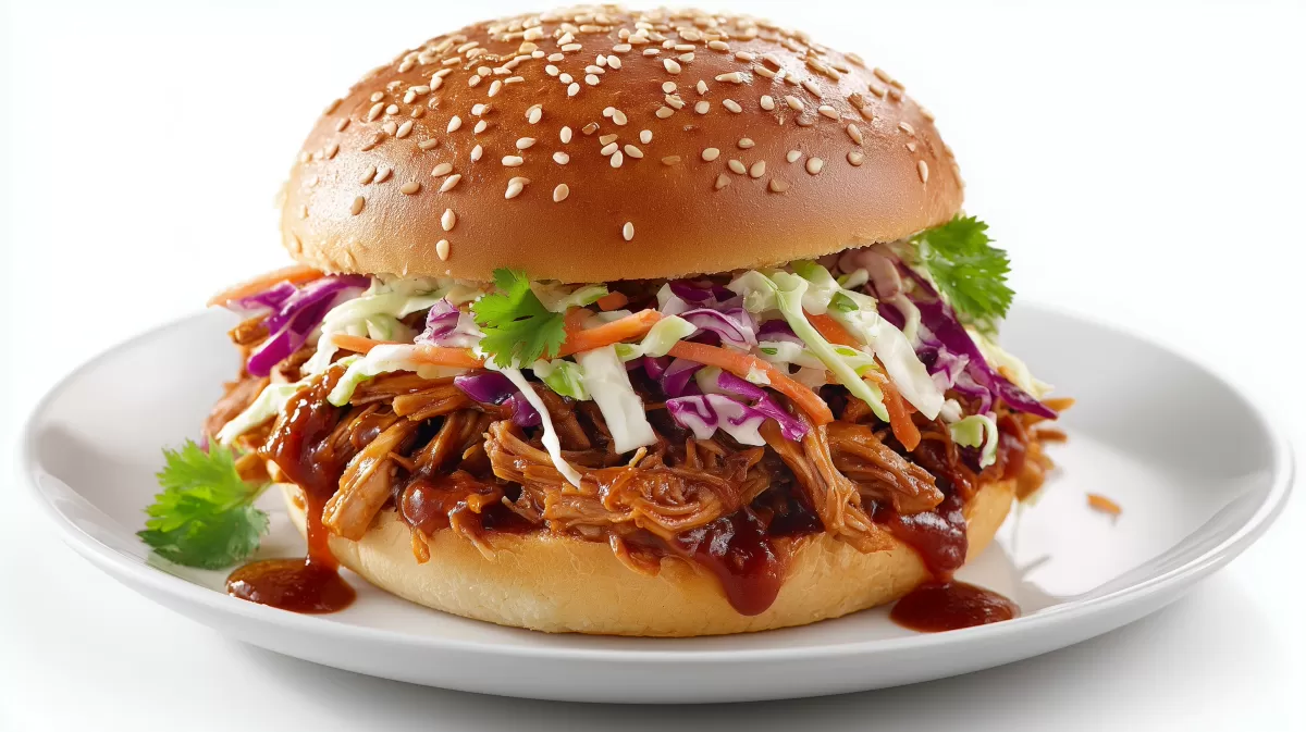 Veganer Jackfruit Burger mit Coleslaw auf Teller