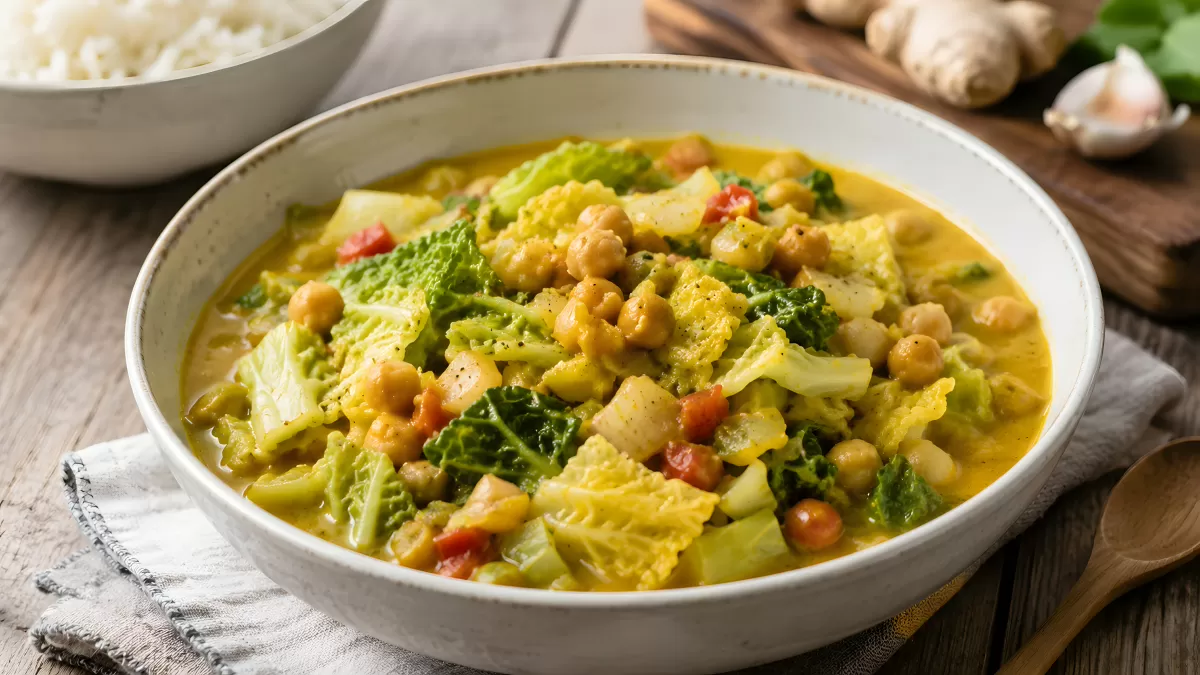 Veganes Kichererbsen-Curry mit Wirsing in Kokosmilch
