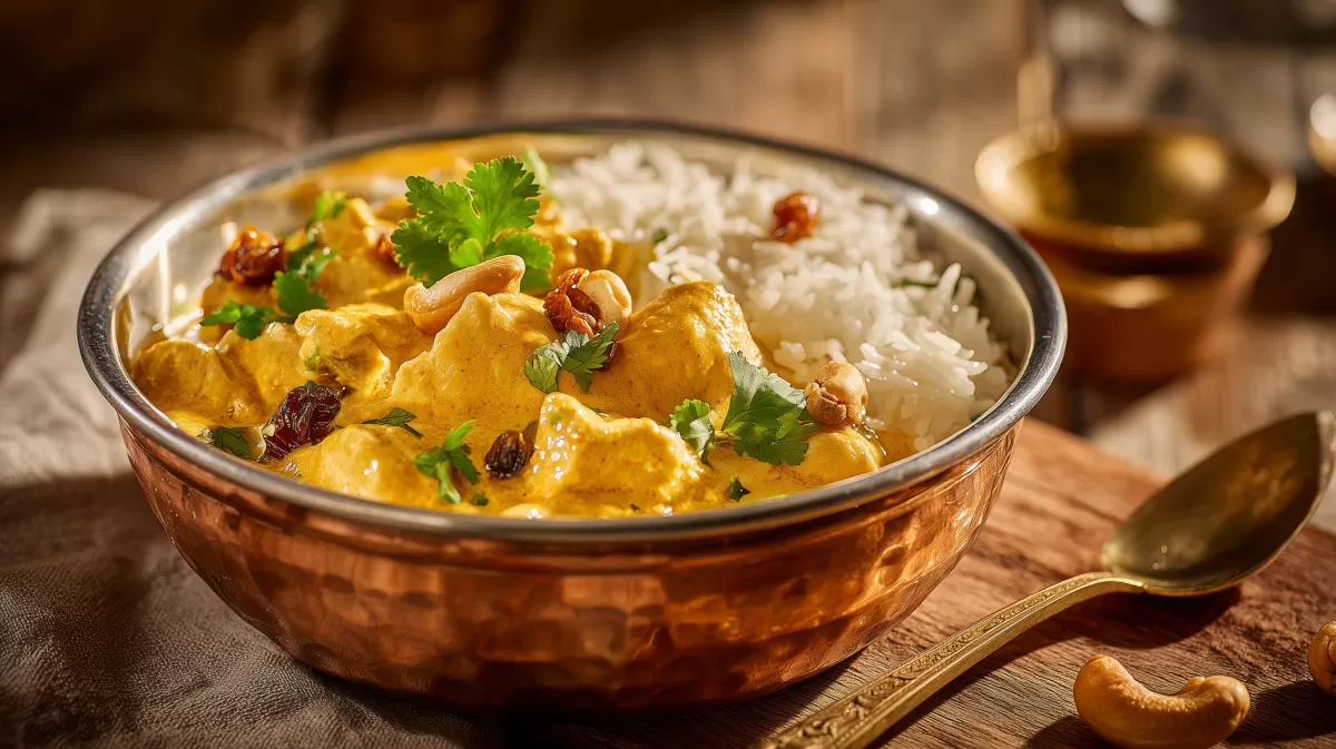Veganes Soja Chicken Korma mit Basmati-Reis