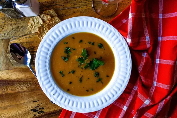 Vegetable Soup in a White Bowl
