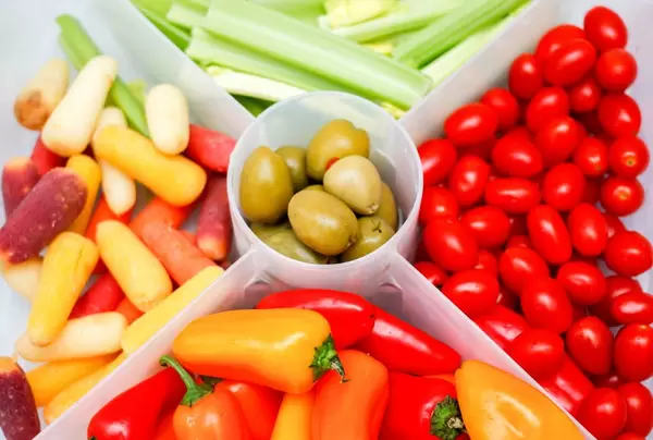 Vegetables Plate with Tomatoes, Peppers, Carrot, Celery and Olive