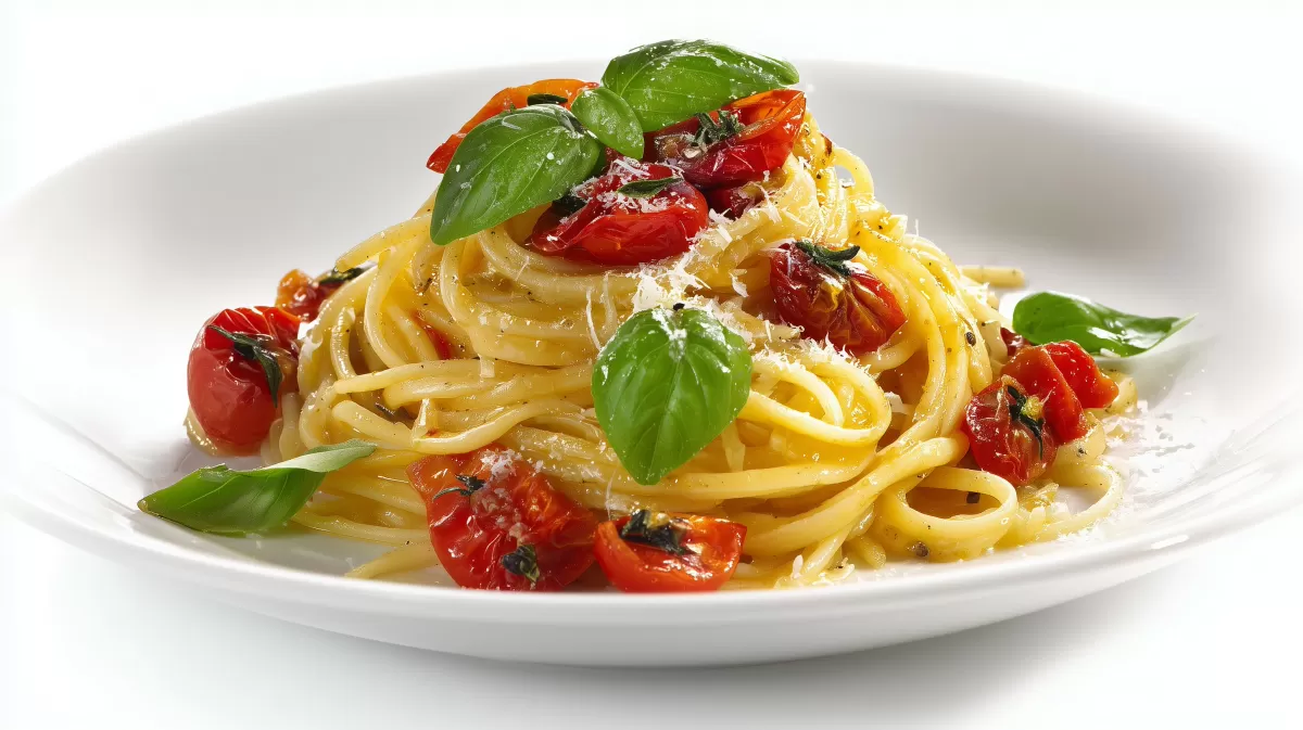 Vegetarische Pasta mit Kirschtomaten und Basilikum