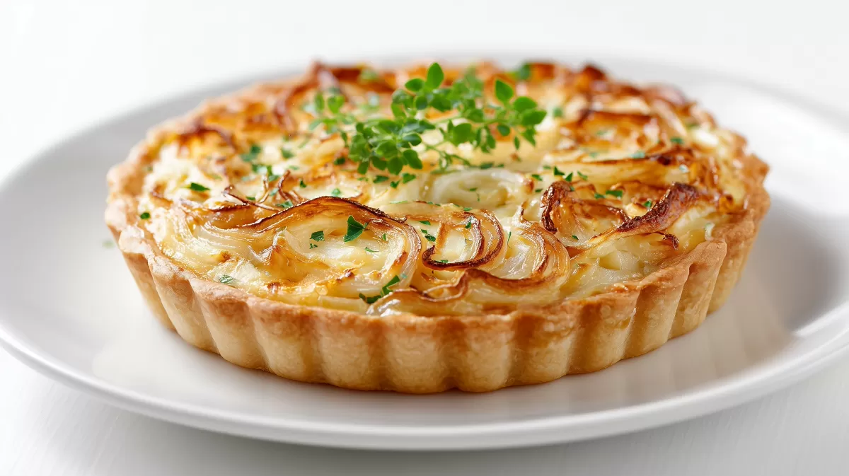 Vegetarischer Zwiebelkuchen mit karamellisierten Zwiebeln