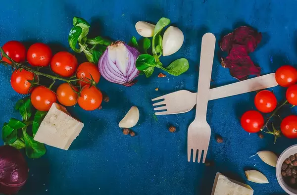 Veggies on Blue Background