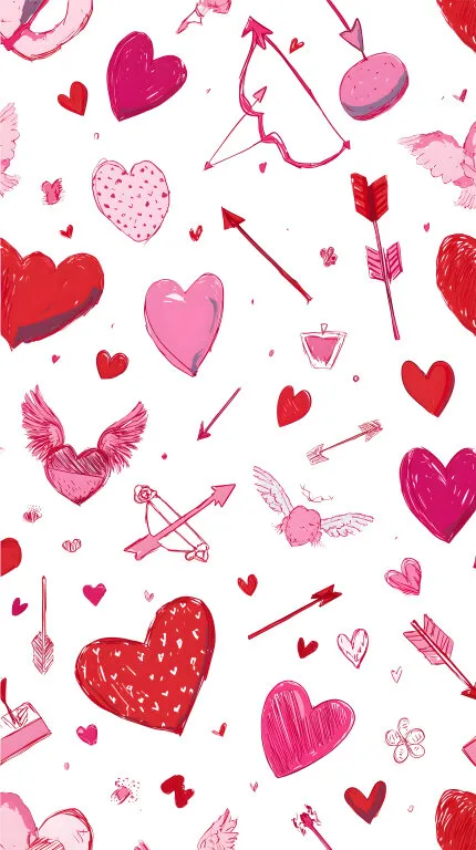 Vektormuster mit Herzen, Pfeilen und Liebeselementen