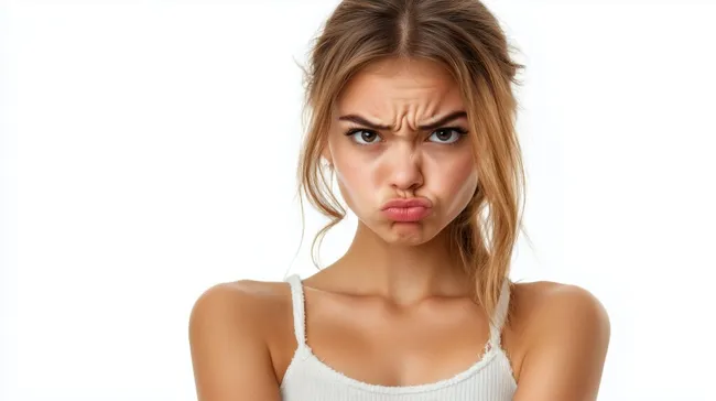 Verärgerte Frau mit hochgezogener Augenbraue