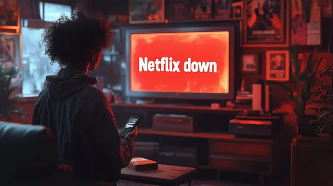 Verärgerter Mann schaut auf Netflix-Ausfall auf TV-Bildschirm