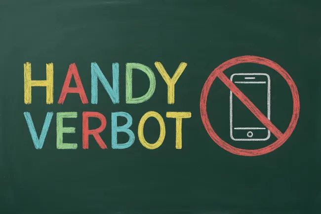 Verbotenes Handy auf grüner Tafel mit Kreidezeichnung