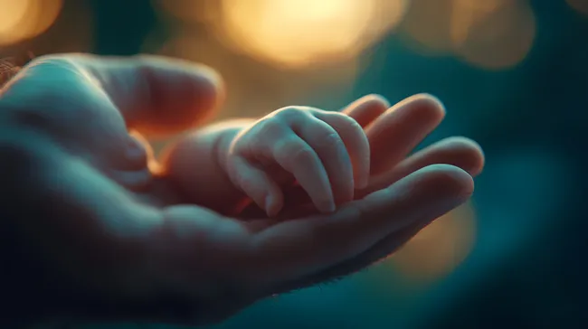 Verbundenheit und Fürsorge - Erwachsene Hand schützt Babyhände