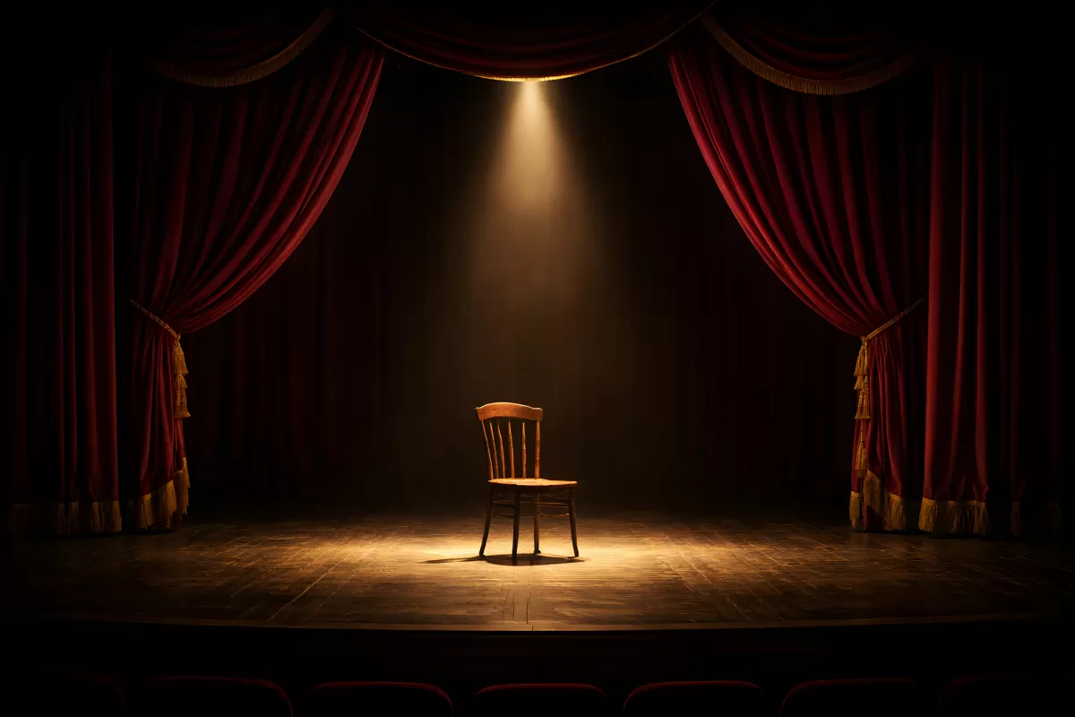 Vereinsamter Stuhl auf der leeren Bühne
