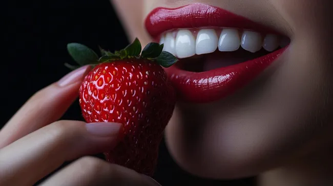 Verführerische Lippen mit sinnlicher Erdbeere
