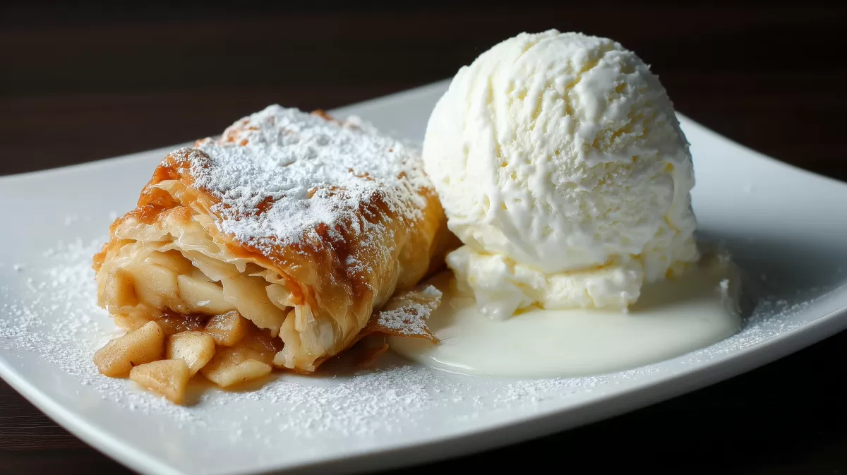 Verführerischer Apfelstrudel mit Vanilleeis