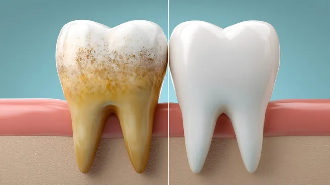 Vergleich eines gesunden und eines verfärbten Zahns