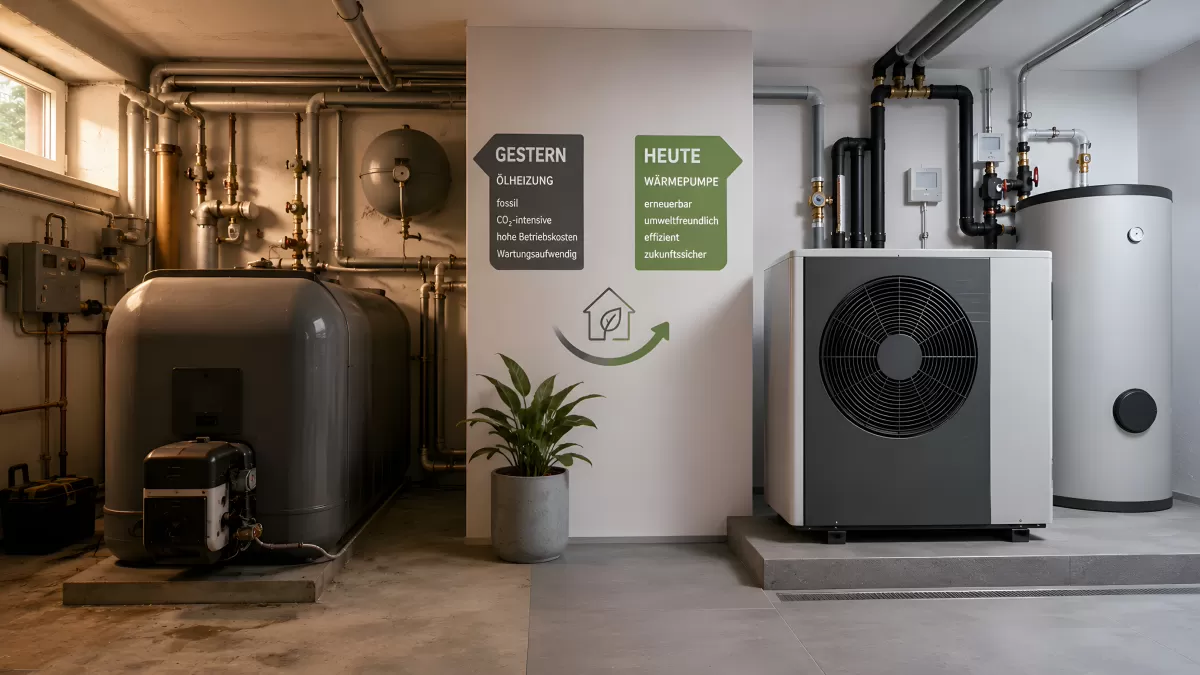 Vergleich Ölheizung und Wärmepumpe im Keller