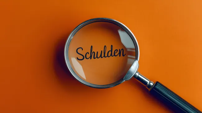 Vergrößerungsglas auf Schuldenbegriff