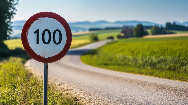 Verkehrsschild mit Tempolimit auf ländlicher Straße