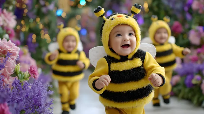 Verkleidete Kinder im Bienenkostüm bei Frühlingsfest