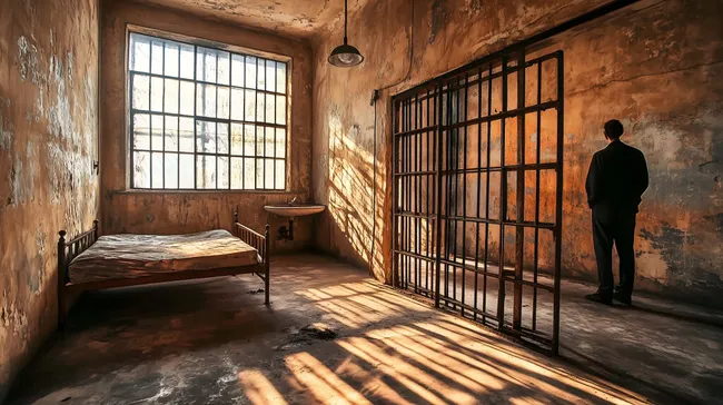 Verlassene Gefängniszelle mit dramatischem Lichteinfall