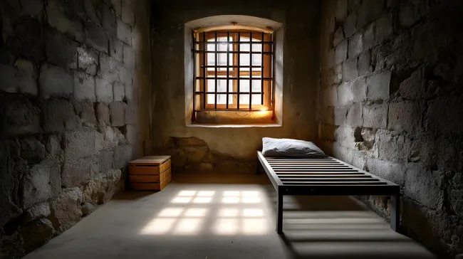 Verlassene Gefängniszelle mit rustikaler Ausstattung