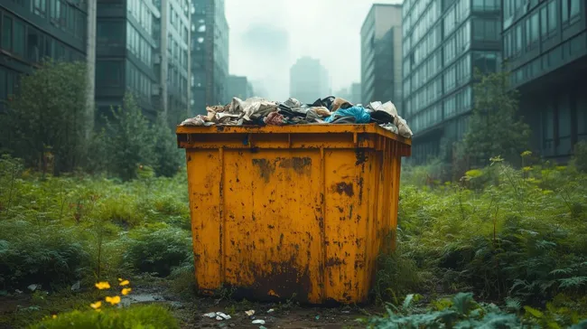 Verlassener Müllcontainer in urbaner Natur