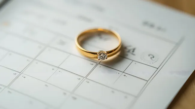 Verlobungsring auf Kalender für Hochzeitstag