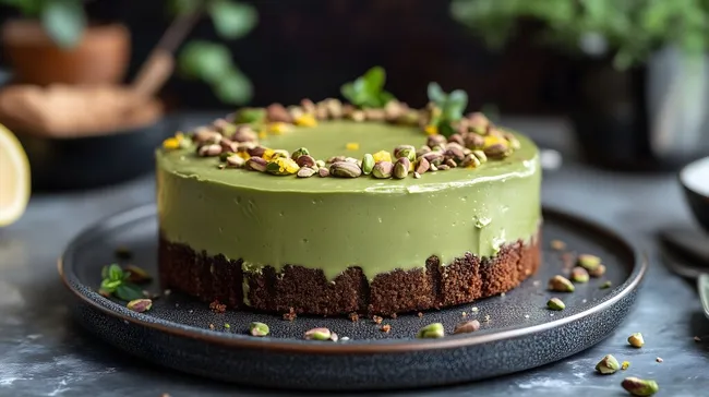 Verlockender Pistazien-Zitronenkuchen mit Schokoladenboden