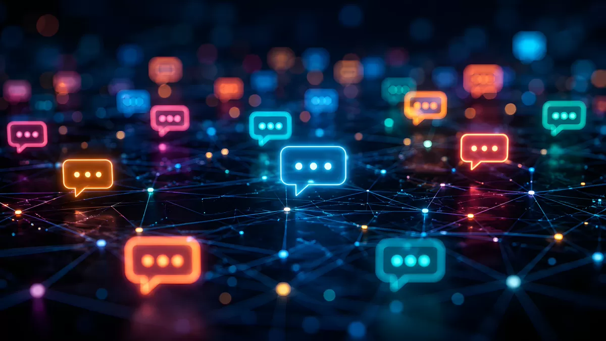 Vernetzte Chat-Symbole leuchten im digitalen Netzwerk