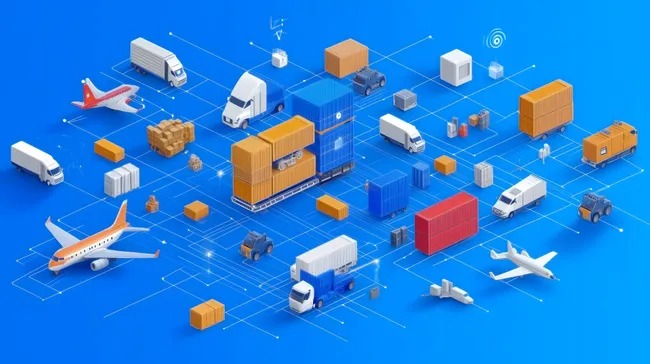 Vernetztes Logistik- und Transportnetzwerk mit Containern